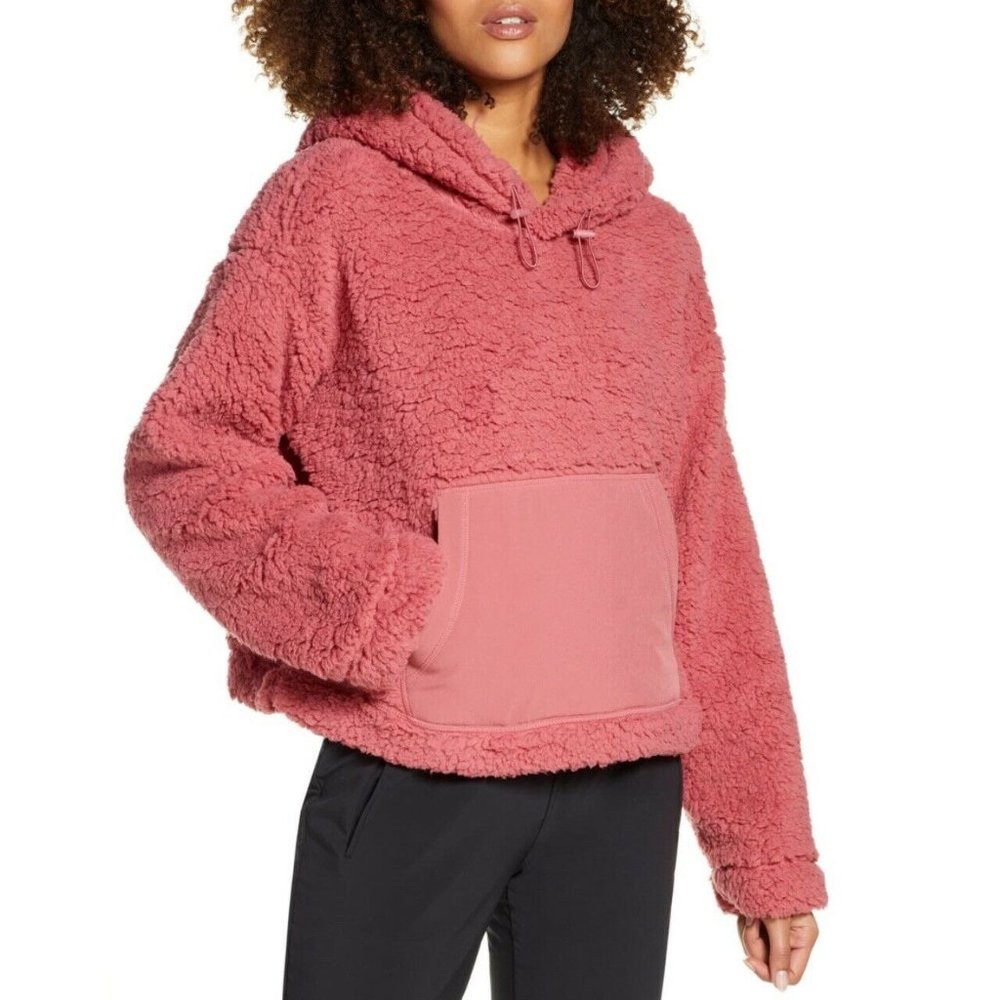 Zella Cassie Faux Shearling Hoodie Pink Mauve sz M